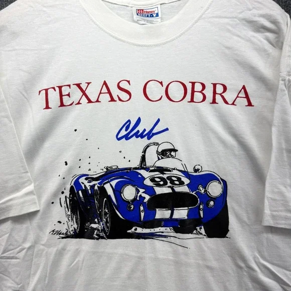 Vintage Texas Cobra Club T Shirt Mens XL White Graphic Tee Car Racing - Picture 2 of 6